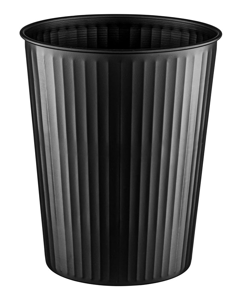 Monarch Abode Metal Bathroom Trash Can – Waste Basket for Bedroom, Office Desk, & Dorm, Handcrafted Ridge Embossed, Durable Decorative Black Small Trash Can Bathroom Garbage Bin Wastebasket - Image 1